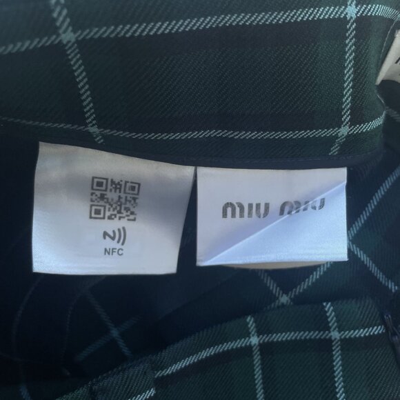 Miu Miu Green & Navy Plaid Pleated Wool Skirt Made In Italy Womens - Picture 11 of 12